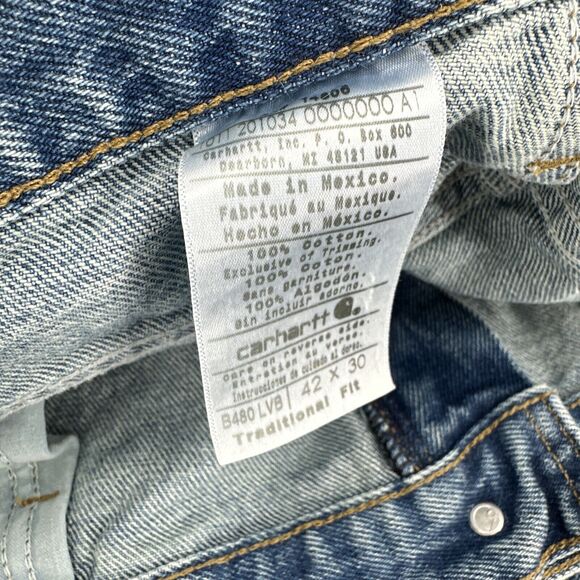 Carhartt Jeans Mens 42x30 (42x29 ACTUAL) Blue Denim Straight Leg Traditional Fit - Picture 7 of 7